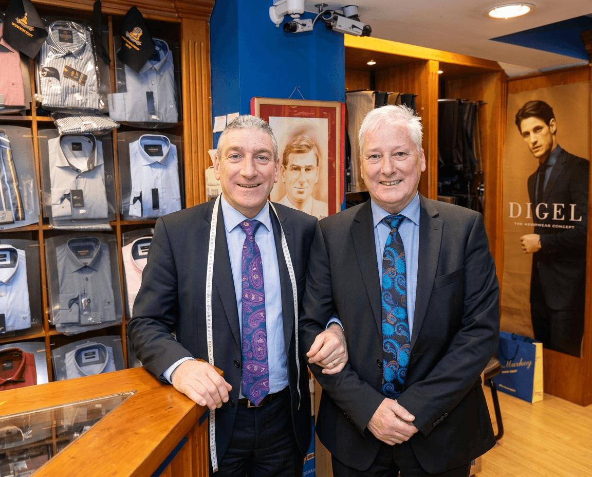 Alan and Declan Markey in Jim Markey Mans Shop