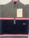 EDEN PARK | Navy and Pink stripe half zip