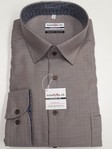 MARVELIS | Brown herringbone comfort fit casual or formal shirt with 100% cotton 4XL