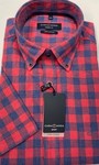CASA MODA | Red and navy check short sleeved casual shirt - L only